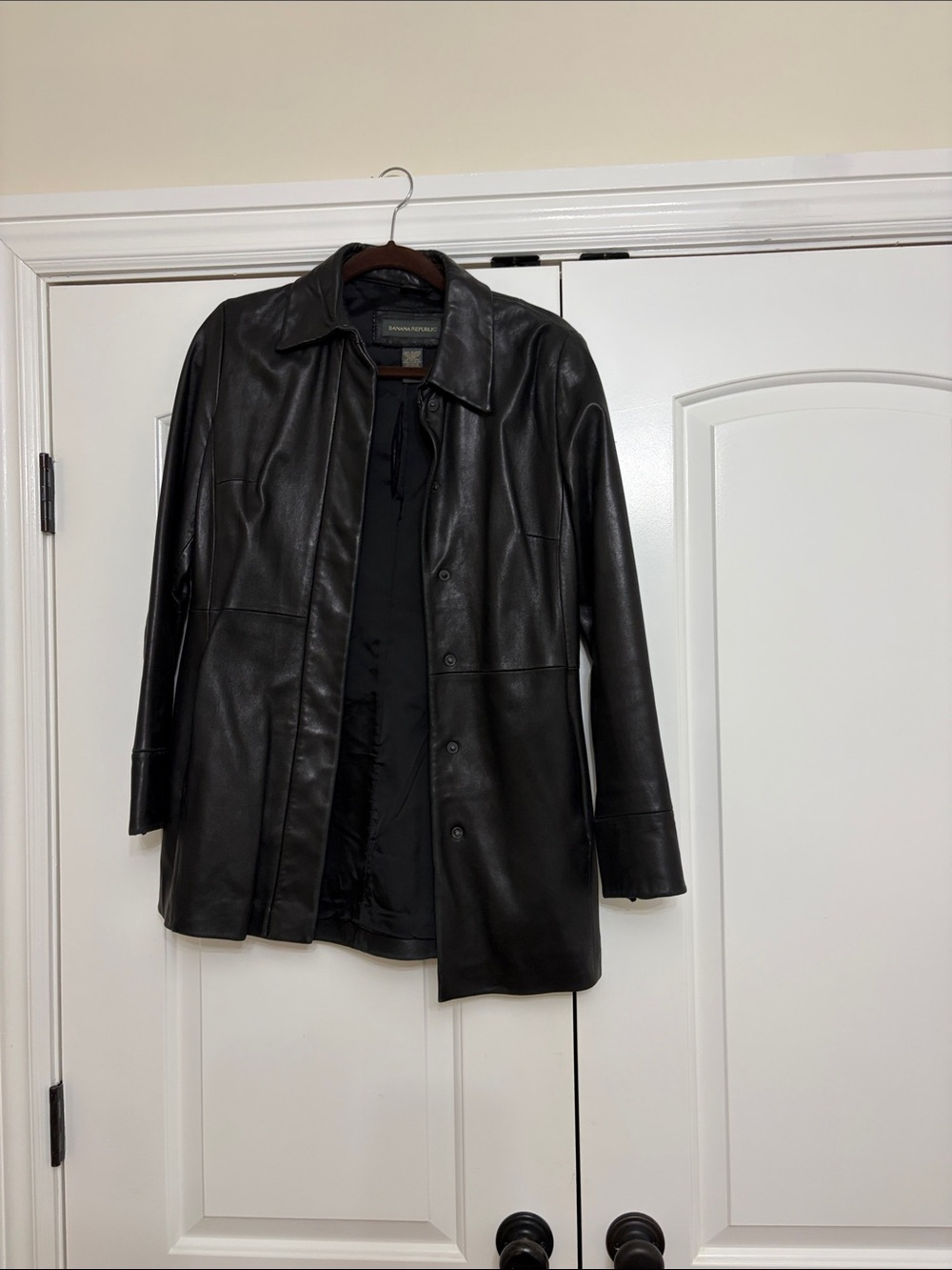 Banana Republic Black Leather Button-Front Jacket